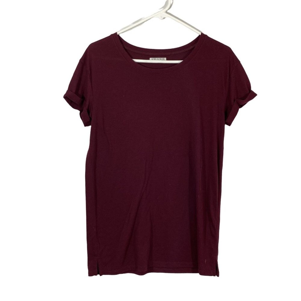 Awake Womens Red Short Sleeves Round Neck Casual Pullover T Shirt Size Medium